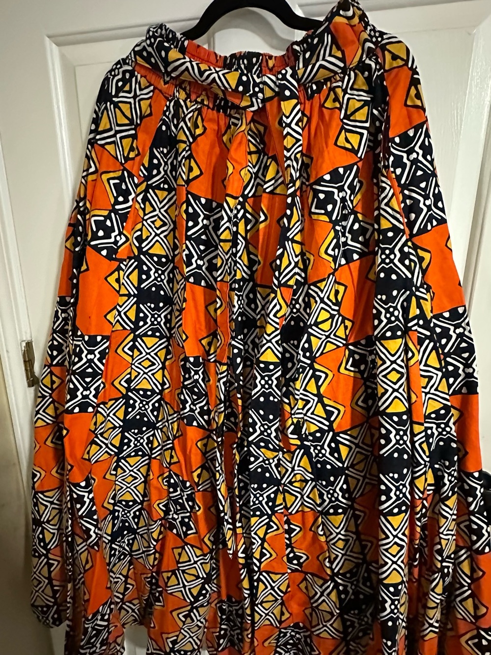 Vibrant Orange Geometric Maxi Skirt